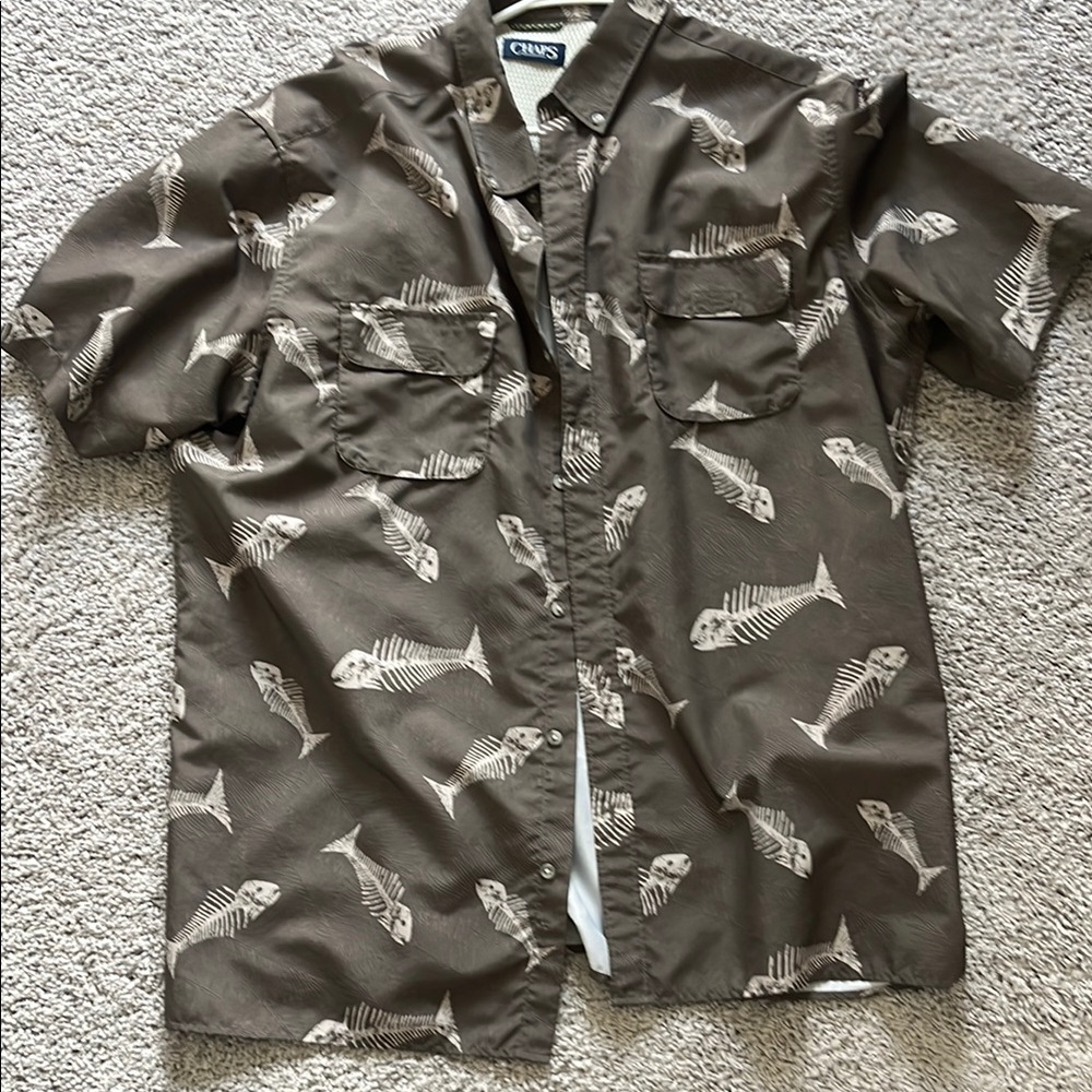 Brown Fish Skeleton Print Shirt